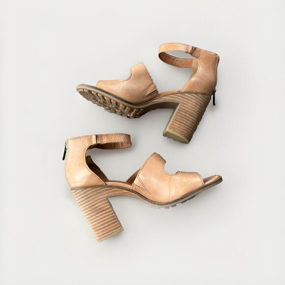 LUCKY BRAND VALKA Brown LEATHER HEELED SANDALS SIZE 9.5 Shoes Strappy - Picture 4 of 7